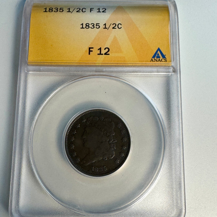1835 Classic Head US 1/2C Half Cent, ANACS F-12