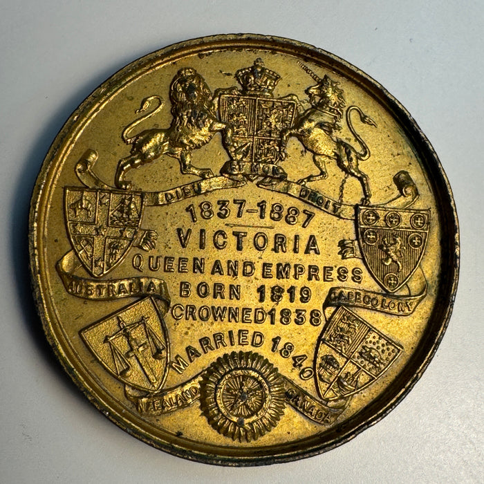 1837-1887 Victoria Golden Jubilee Coronation Medal, Gilded White Metal, 37mm