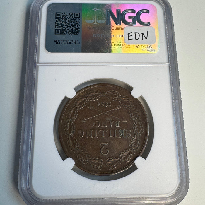 1854 Sweden 2 Skilling, NGC AU-53 BN 🇸🇪