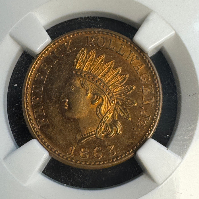 1863 New York NY Civil War Token, Fred. Rollwagen Jr, F-630BI-1a, NGC MS-64 RB