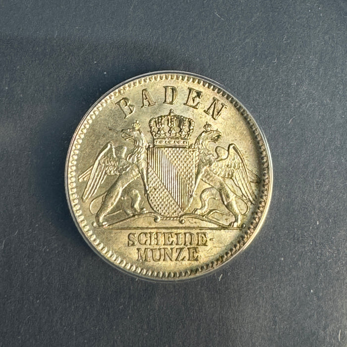 1871 Baden 3 Kruezer silver, KM-246, ANACS MS-64 🇩🇪