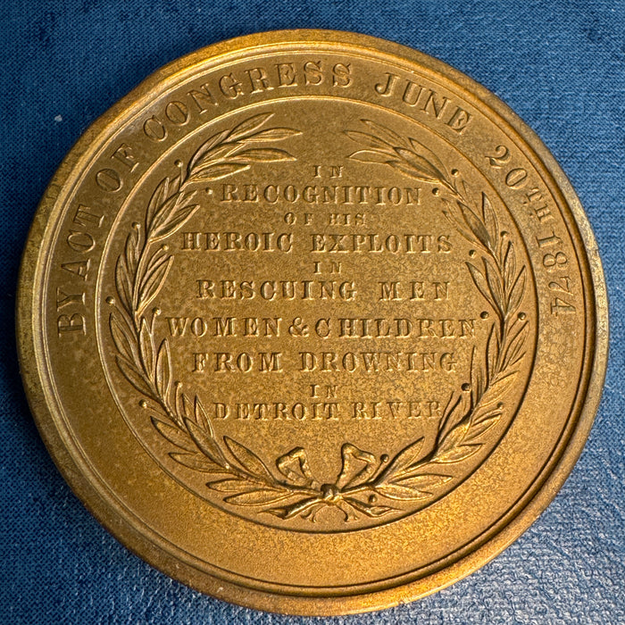1874 John Horn Jr Life Saving Heroism 48mm Bronze Medal, US Mint Restrike J-LS-14