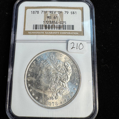 1878 7-TF Rev of ‘79 Morgan Silver Dollar, NGC MS-61