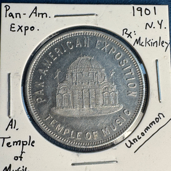 1901 Pan-American Exposition Temple of Music & President McKinley aluminum medal, scarce