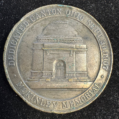 1907 William McKinley Memorial Canton Ohio dedication medal, 51mm Silverplated Bronze