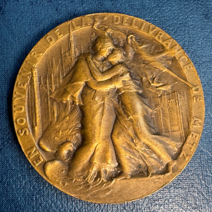 1918 “Deliverance of Metz” French Medal, E. Hannaux, 45mm Bronze