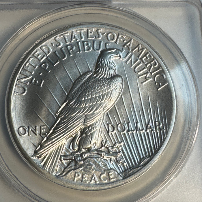 “1920” Daniel Carr Broken Sword Peace Dollar O/S on US Peace Dollar (1922-35) Host, ANACS MS-70