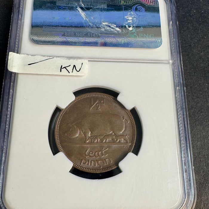 1935 Ireland Republic 1/2 Penny, Sow & Piglets, PCGS MS-64 BN 🇮🇪