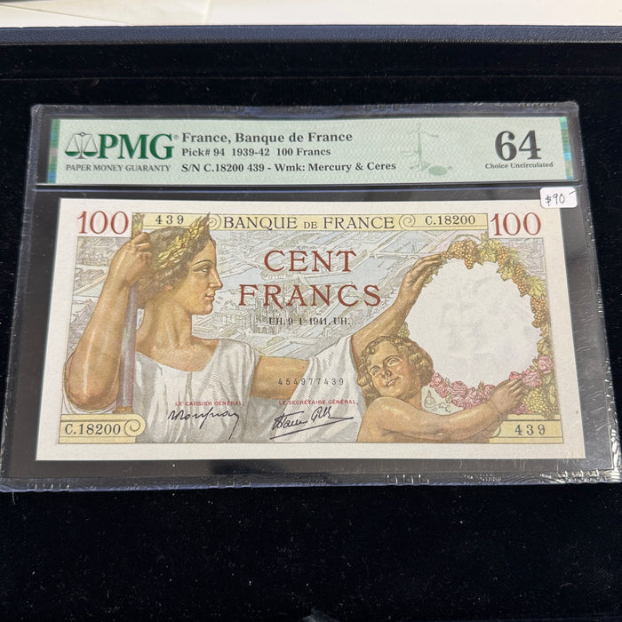 1941 France 100 Francs, P#94, PMG Ch Unc 64
