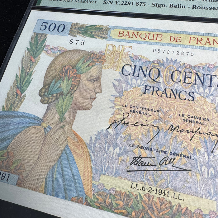1941 France 500 Francs, P#95b, PMG Ch UNC 64