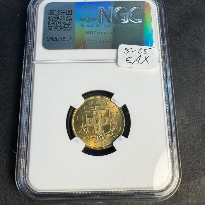 1952 Jamaica Farthing 1/4P, KGVI, NGC MS-65, Pop 17/1 Near Top 🇯🇲