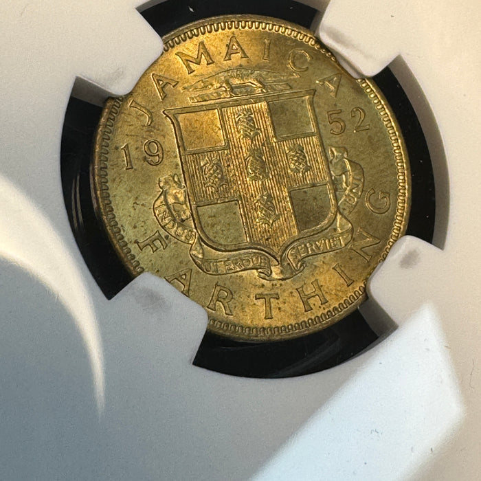 1952 Jamaica Farthing 1/4P, KGVI, NGC MS-65, Pop 17/1 Near Top 🇯🇲