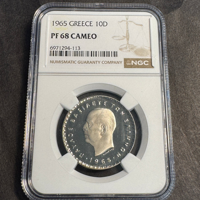 1965 Greece 10 Drachmai Proof, NGC PF-68 Cameo, Top Pop 4/0 🏆 🇬🇷
