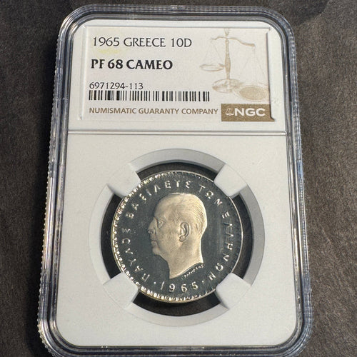 1965 Greece 10 Drachmai Proof, NGC PF-68 Cameo, Top Pop 4/0 🏆 🇬🇷