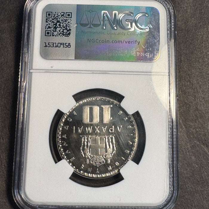 1965 Greece 10 Drachmai Proof, NGC PF-68 Cameo, Top Pop 4/0 🏆 🇬🇷