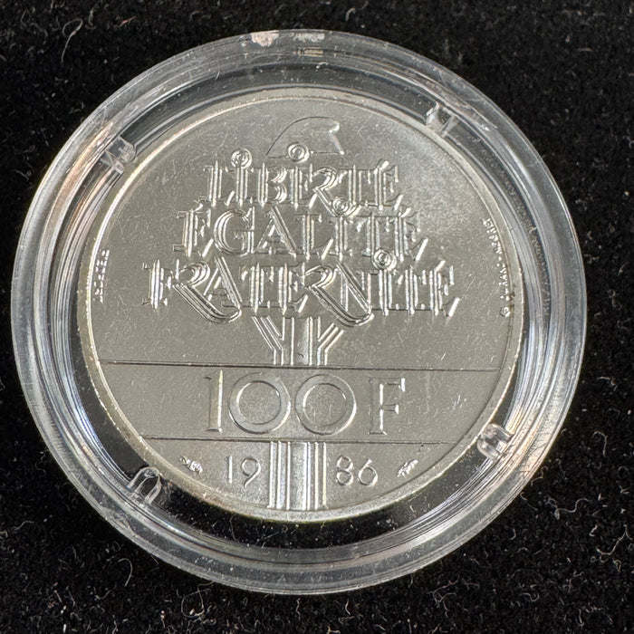 1986 France 100 Francs Silver Statue of Liberty, 30g PIEDFORT - UNC