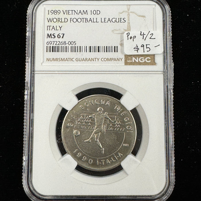 1989 Vietnam 10 Dong, World Football Leagues Italy, NGC MS-67, Pop 4/2 🇻🇳