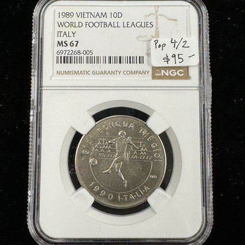 1989 Vietnam 10 Dong, World Football Leagues Italy, NGC MS-67, Pop 4/2 🇻🇳