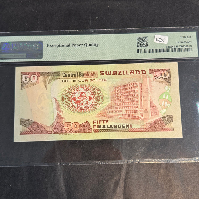 2001 Swaziland 50 Emalageni, P#31a, PMG Gem Unc 66 EPQ
