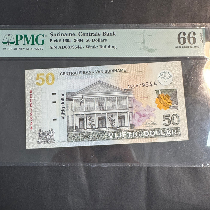 2004 Suriname 50 Dollars, P#160a, PMG 66 Gem Unc EPQ