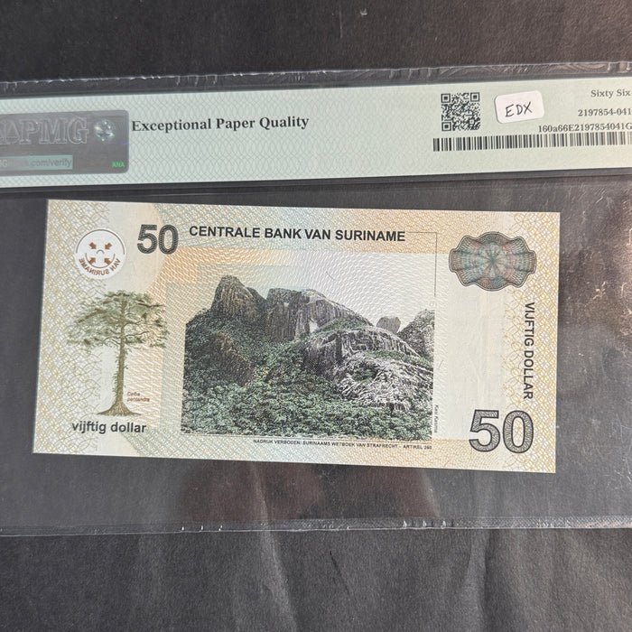 2004 Suriname 50 Dollars, P#160a, PMG 66 Gem Unc EPQ