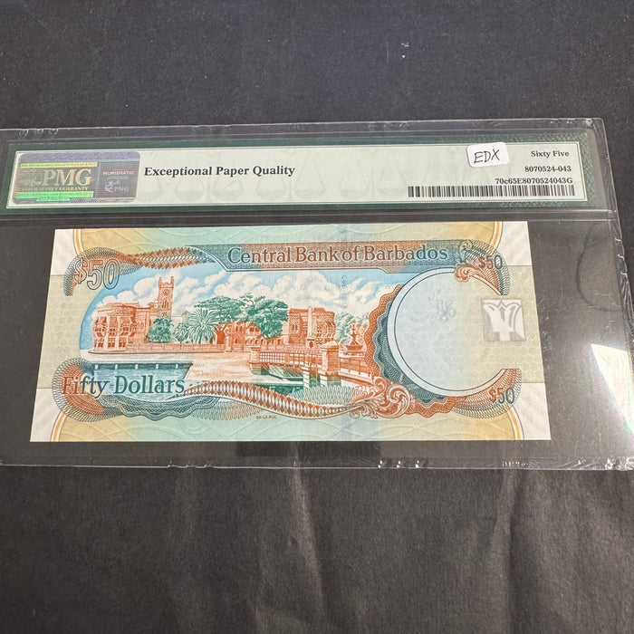 2012 Barbados 50 Dollars Banknote, P#70c, PMG 65 Gem Unc EPQ