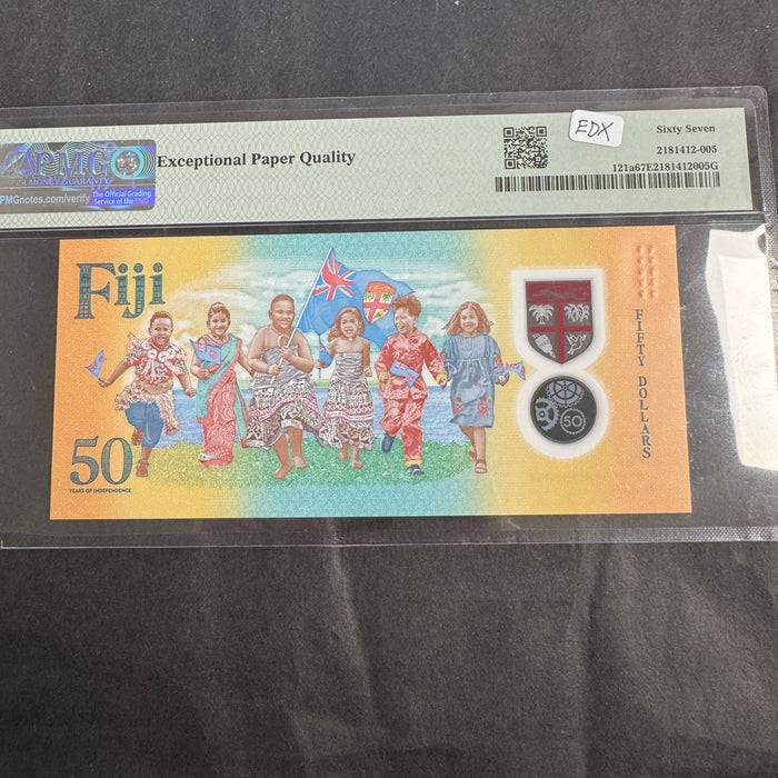 2020 Fiji 50 Dollars Commemorative Banknote, 50 Yrs Indep., PMG 67 Superb Gem Unc EPQ