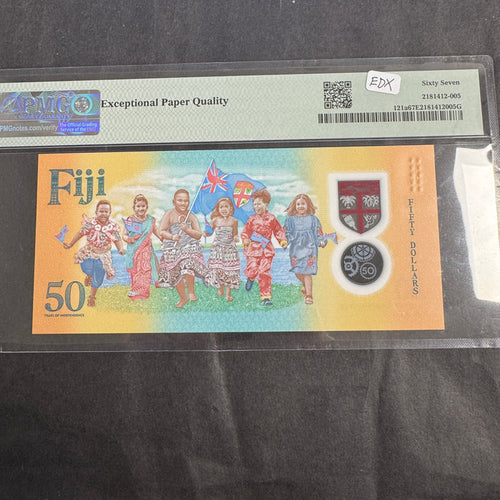 2020 Fiji 50 Dollars Commemorative Banknote, 50 Yrs Indep., PMG 67 Superb Gem Unc EPQ