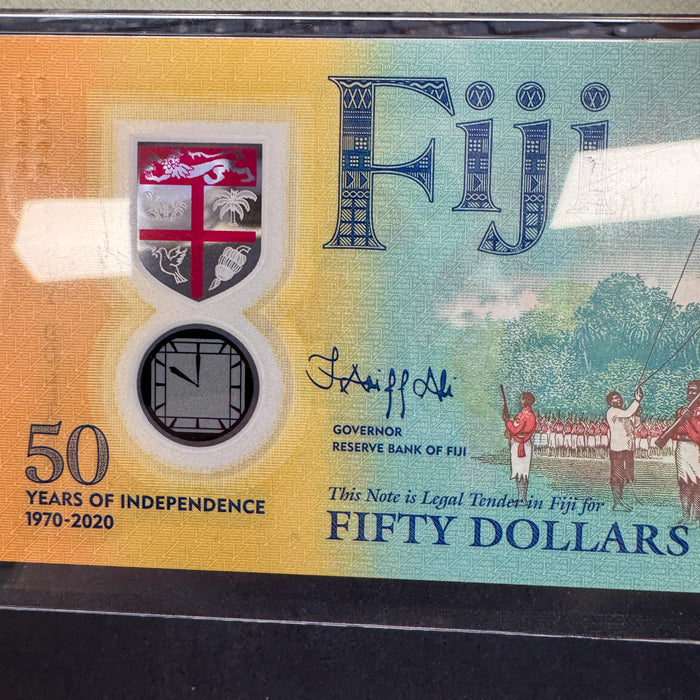 2020 Fiji 50 Dollars Commemorative Banknote, 50 Yrs Indep., PMG 67 Superb Gem Unc EPQ