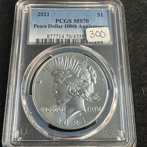 2021 Peace Silver Dollar Anniversary US $1, PCGS MS-70 💎