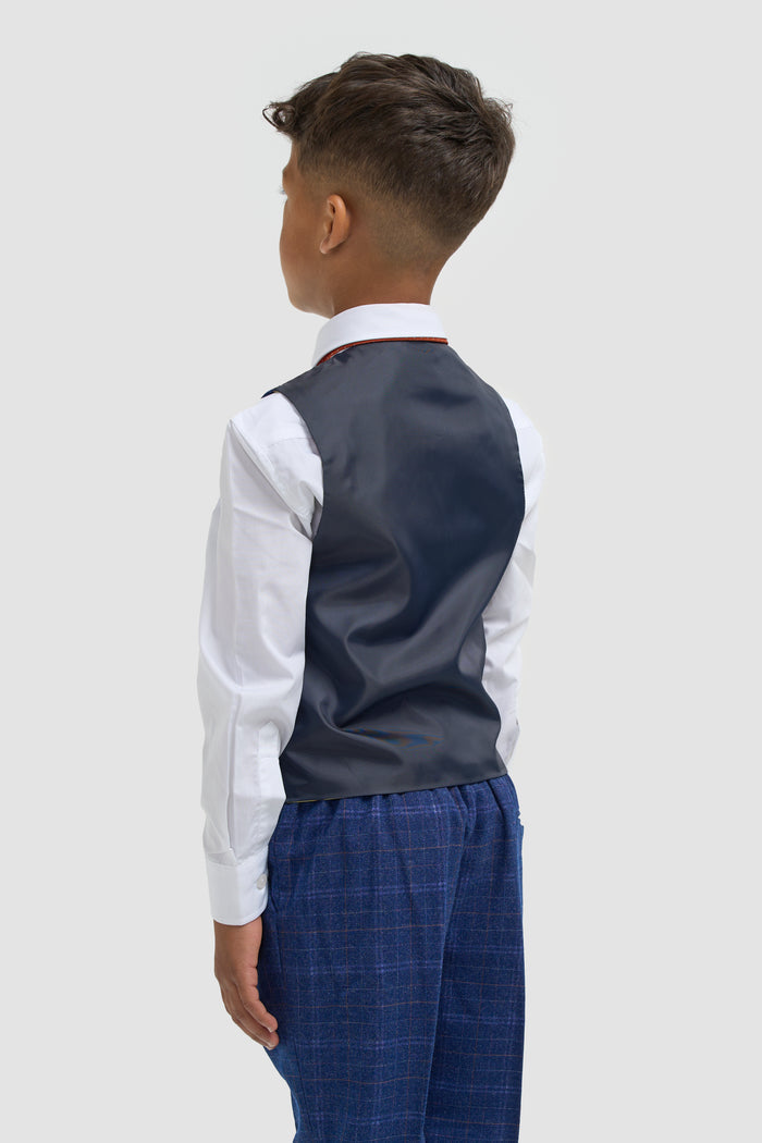 Boys Blue Check Three Piece Suit - House of Cavani