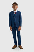 Boys Blue Tweed Three Piece Suit - House of Cavani