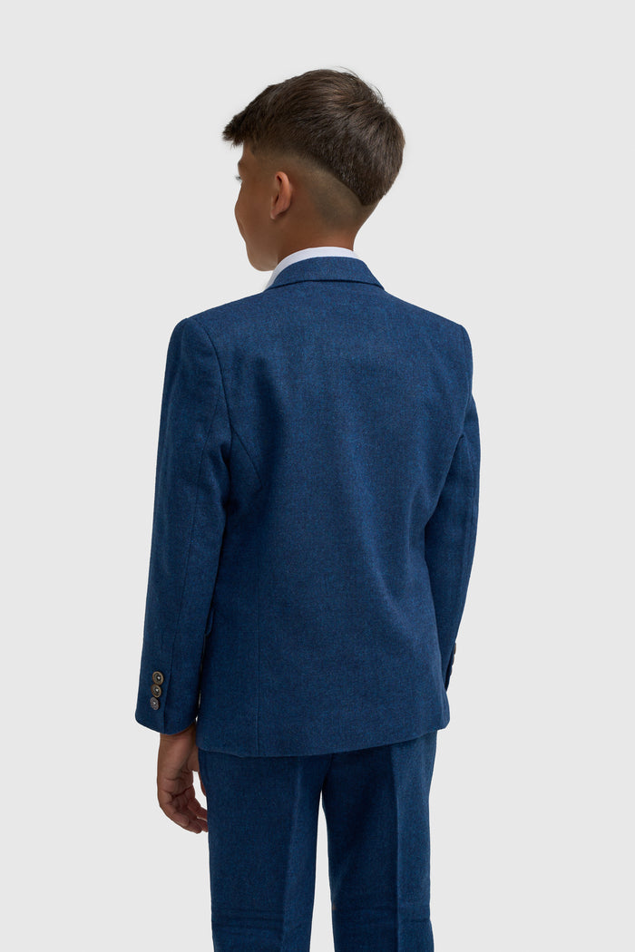 Boys Blue Tweed Three Piece Suit - House of Cavani