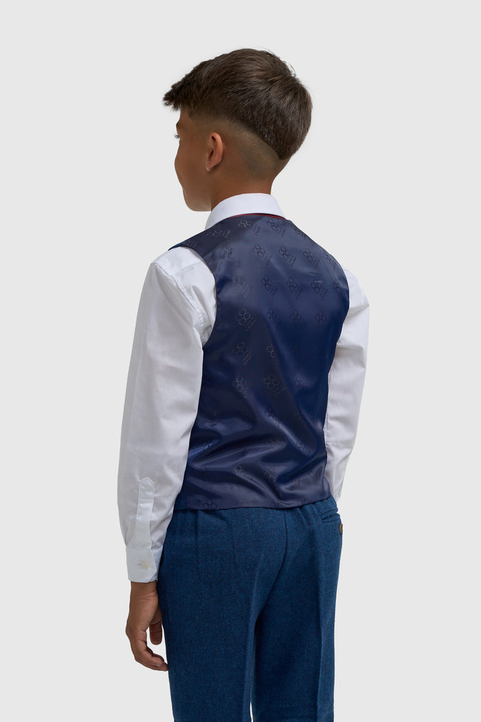 Boys Blue Tweed Three Piece Suit - House of Cavani