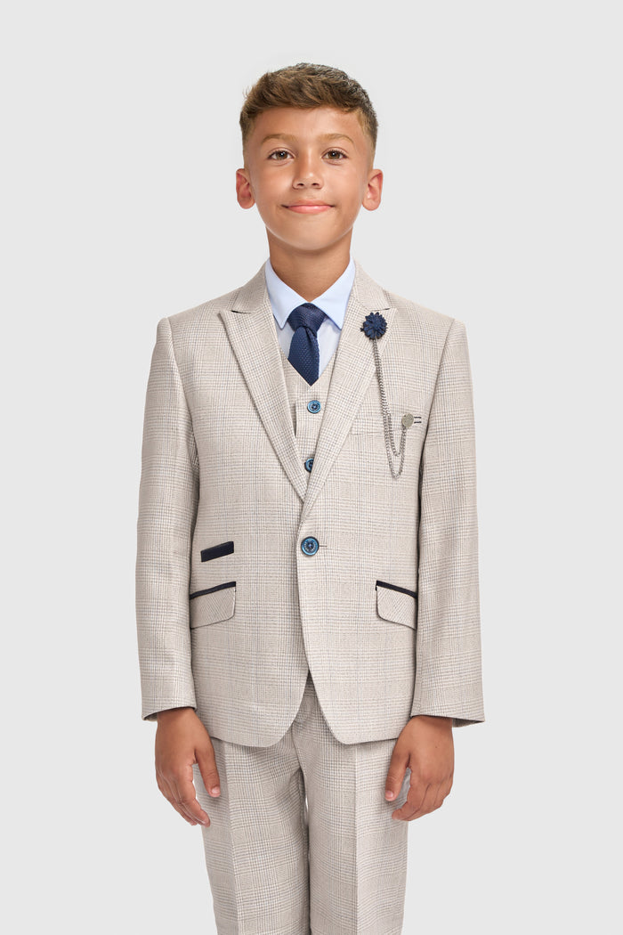 Boys Caridi Beige Three Piece Suit