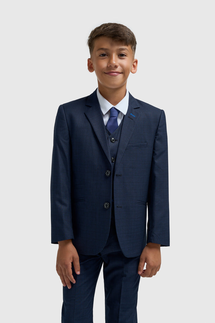 Boys Navy Plain Suit - House of Cavani