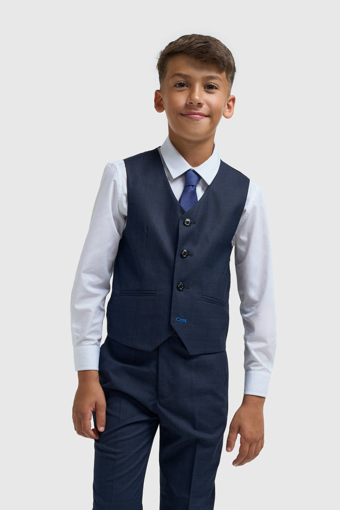 Boys Navy Plain Suit - House of Cavani