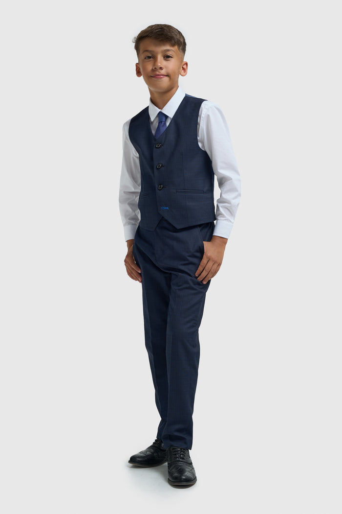 Boys Navy Plain Suit - House of Cavani