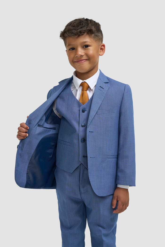 Boys Sky Blue Three Piece Suit - House of Cavani