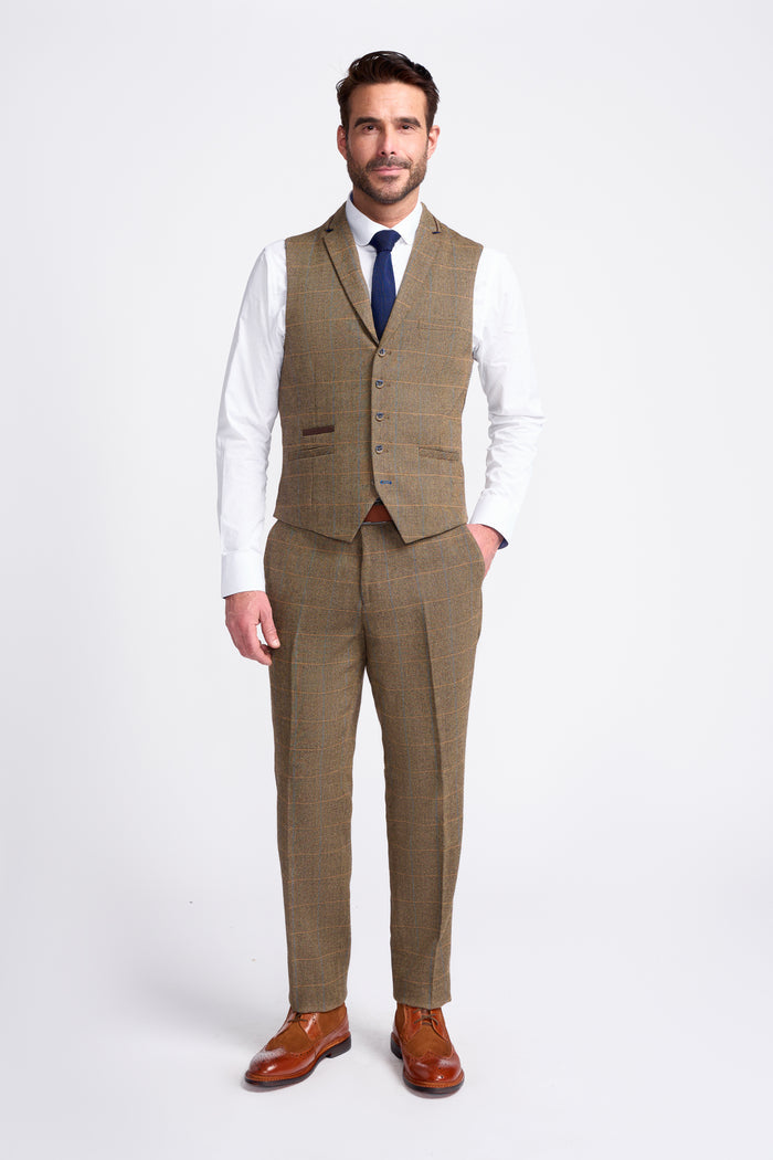 Brown Check Tweed Waistcoat - House of Cavani