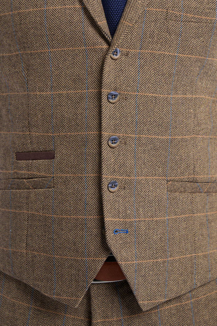 Brown Check Tweed Waistcoat - House of Cavani