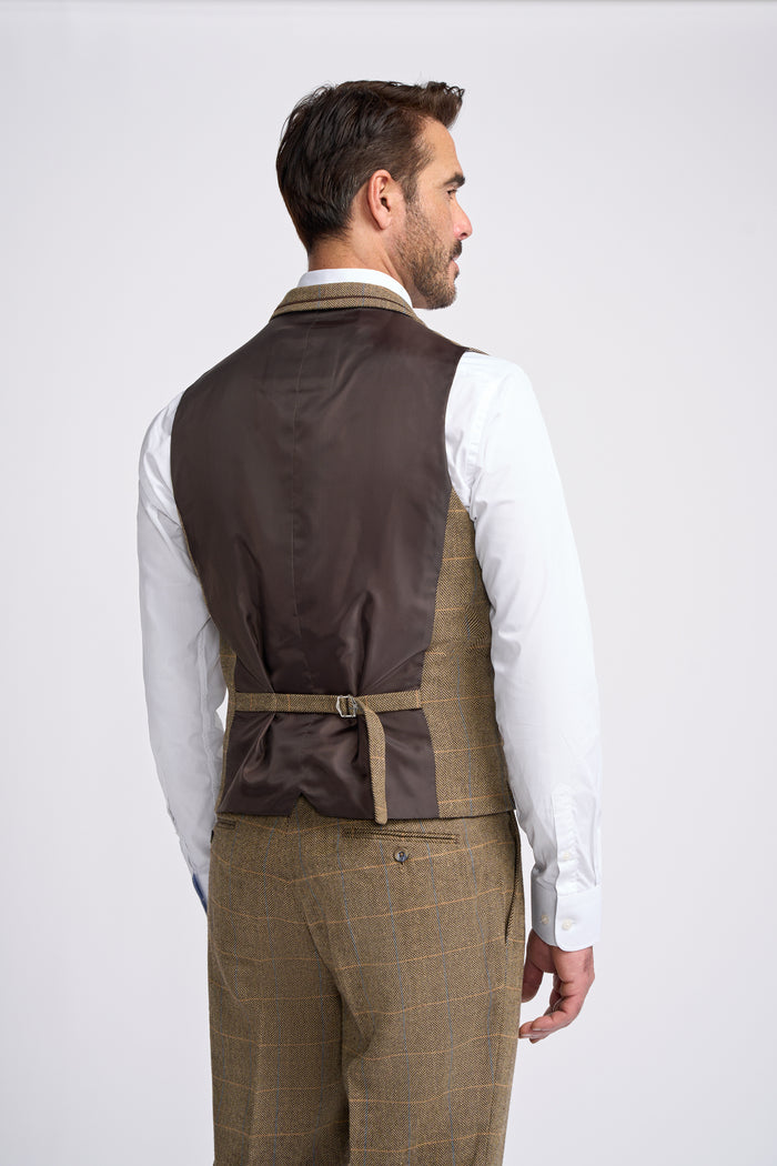 Brown Check Tweed Waistcoat - House of Cavani