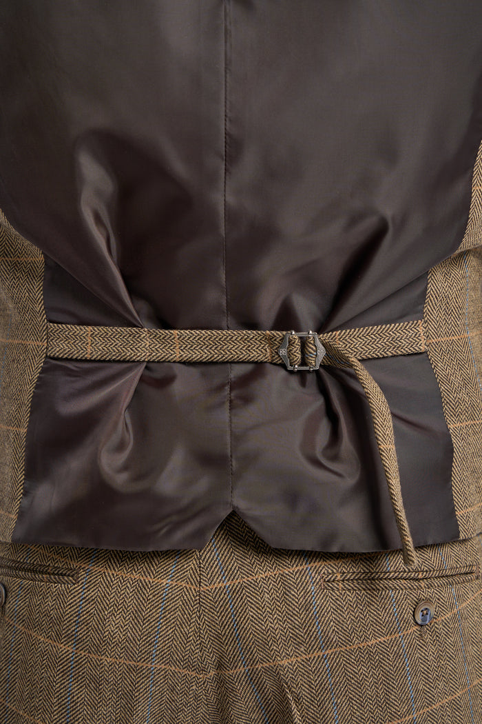 Brown Check Tweed Waistcoat - House of Cavani