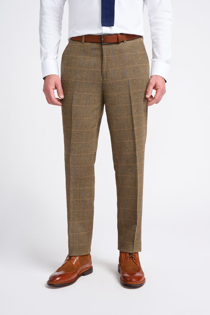 Brown Tweed Check Trousers - House of Cavani