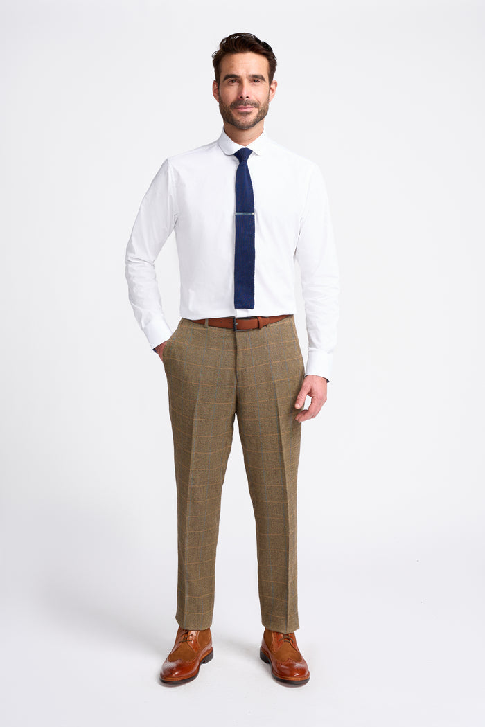 Brown Tweed Check Trousers - House of Cavani