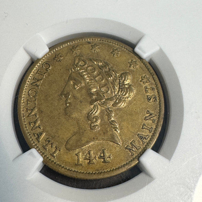 (c.1850) Dodd, Hatter, 144 Main St - merchant token, Cincinnati OH, M-OHIO-7, NGC MS-61
