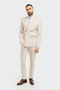 Caridi Beige Check Double Breasted Two Piece Suit - House of Cavani