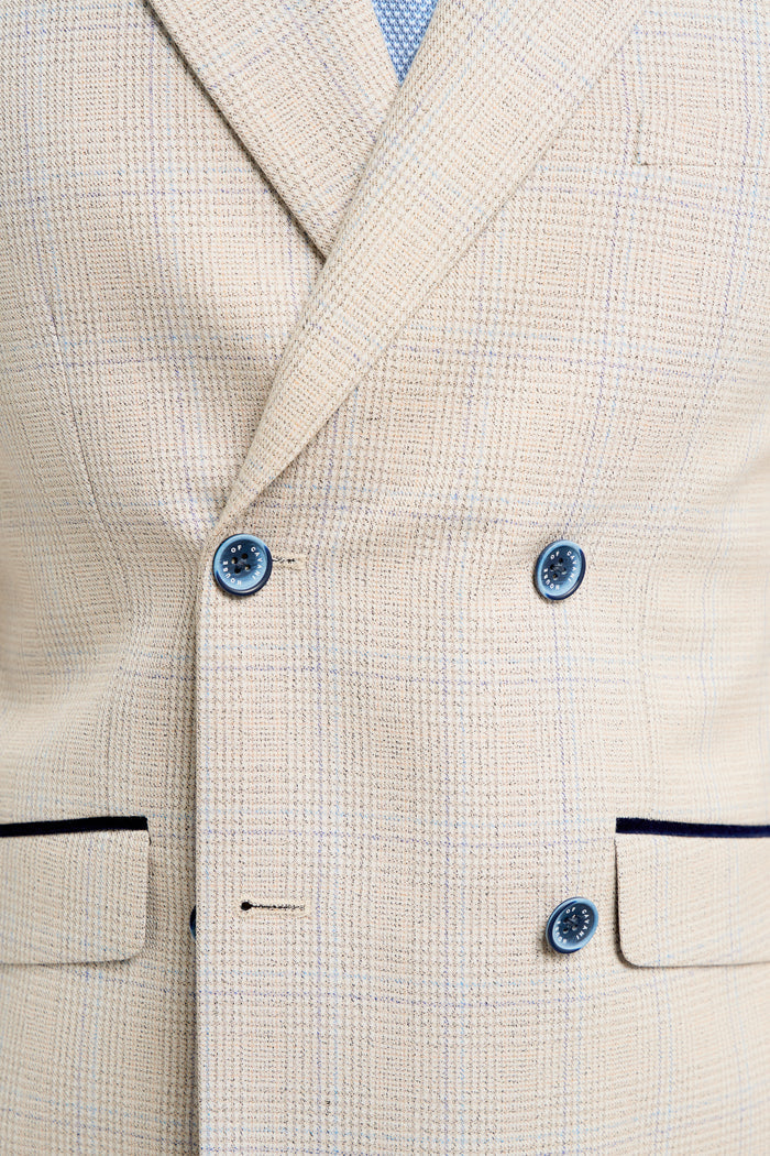 Caridi Beige Check Double Breasted Two Piece Suit - House of Cavani