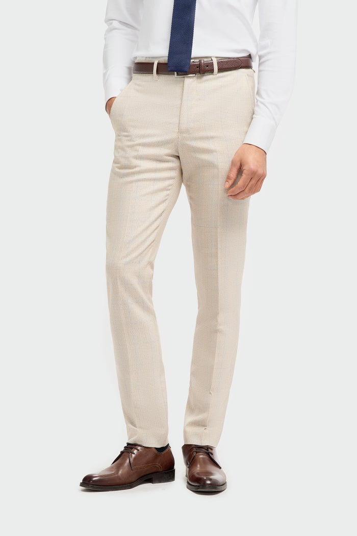 Caridi Beige Check Double Breasted Two Piece Suit - House of Cavani