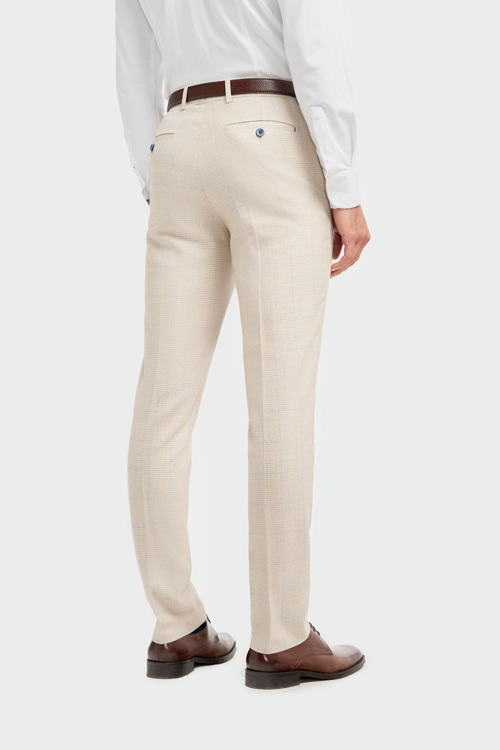 Caridi Beige Check Double Breasted Two Piece Suit - House of Cavani